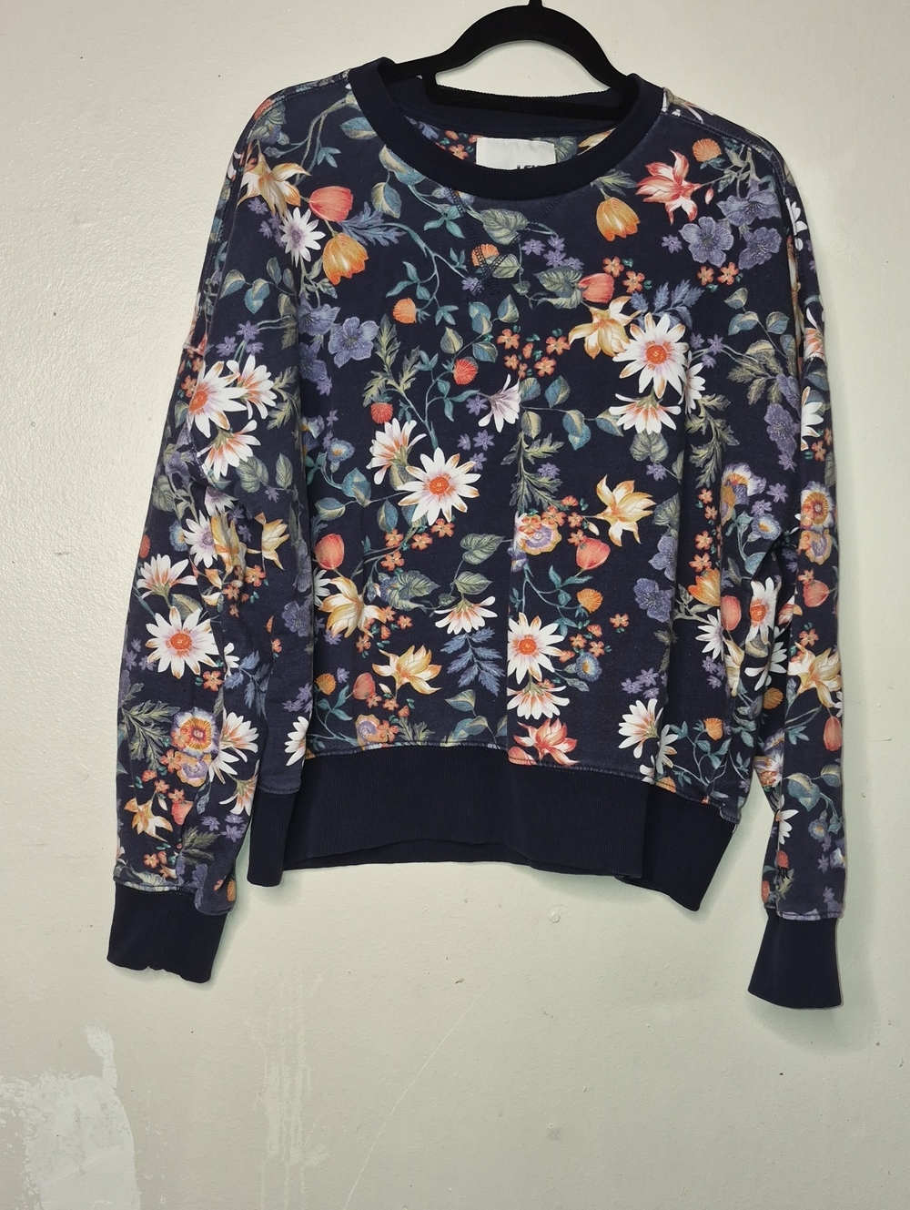 Women's Navy Floral Crewneck Sweater - Casual Pullover
